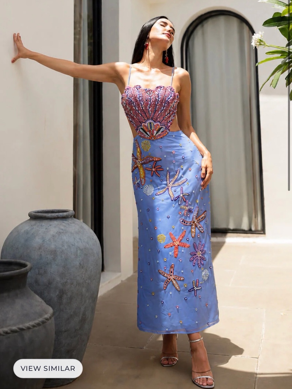 America & Beyond MULTI SHELL PRISM EMBELLISHED LONG DRESS Beaded Sea Mermaid - Picture 1 of 10